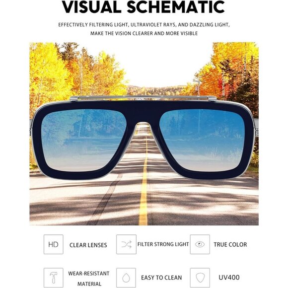 Mens Fashion Sunglasses Square Shades UV400 Protection 56mm Lens Sun Glasses - Picture 5 of 5